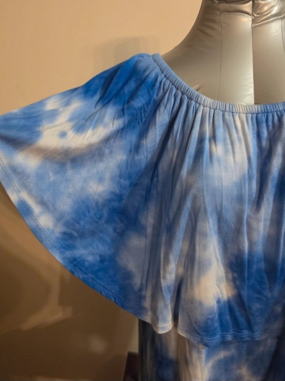 Blue Tie-Dye Off-Shoulder Women's Tunic Top